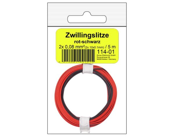 Zwillingslitze 0,08 mm² / 5 m rot-schwarz in SB Beutel