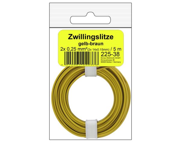 Zwillingslitze 0,25 mm² / 5 m gelb-braun in SB